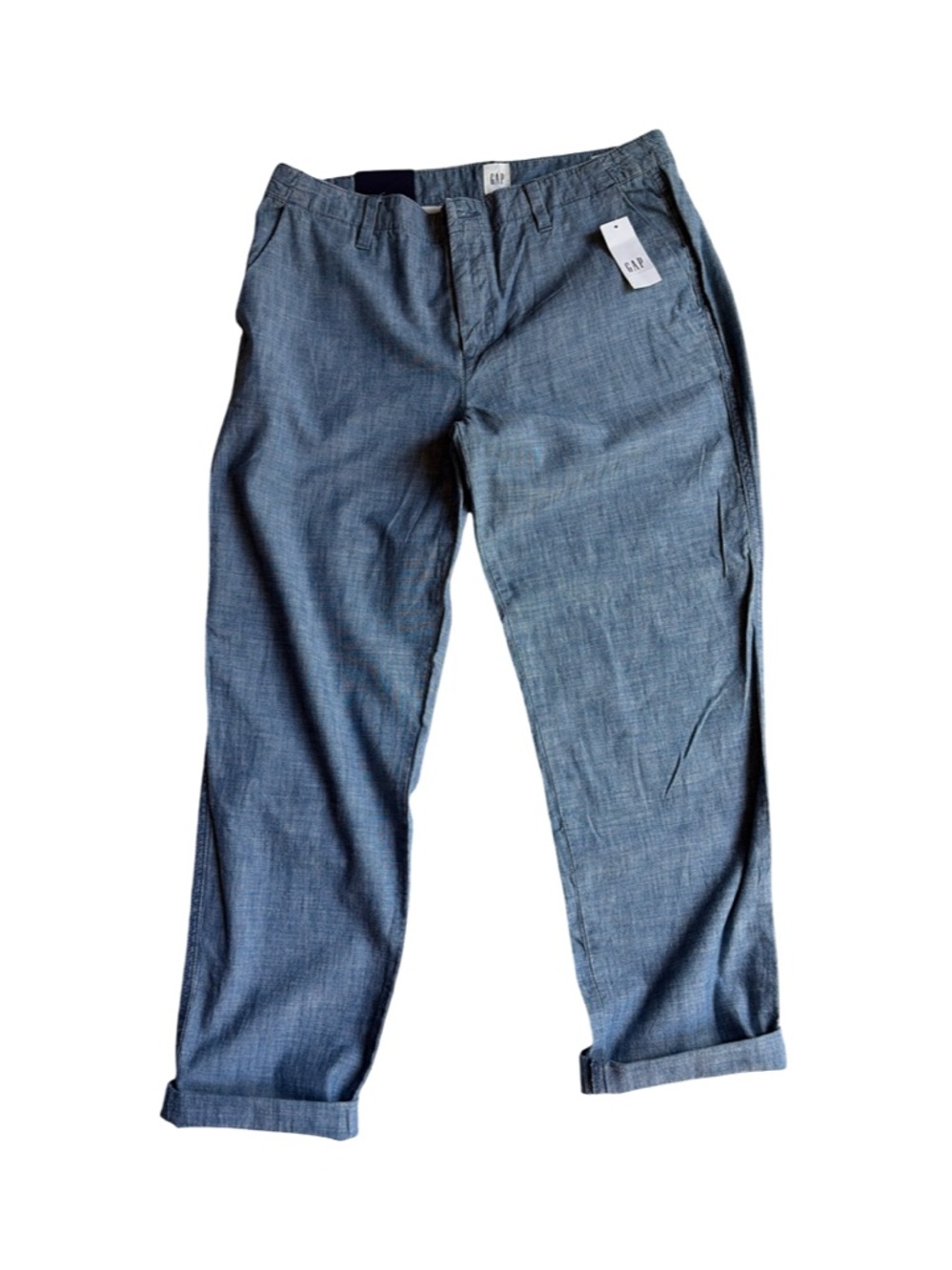 GAP Girlfriend Khaki Lightweight Chambray Pants in Light Blue